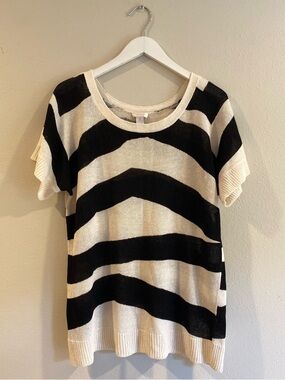 Chico's Black & White Striped Linen Blend Knit Top – Size 2 (Large)